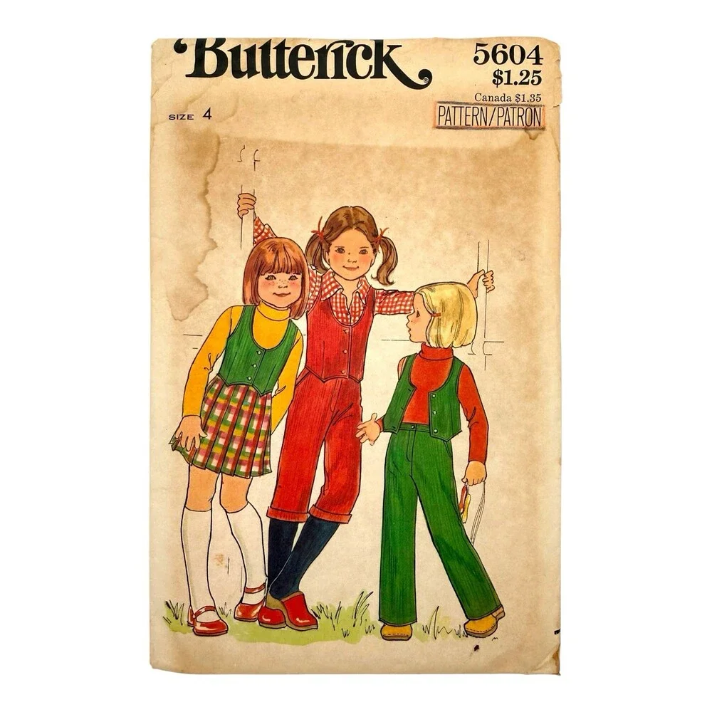VTG 1970 Butterick Sewing Pattern Childs' Vest Skirt Short & Pants Size 4 #5604